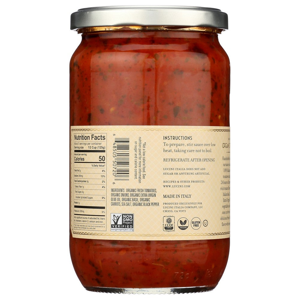 Lucini® 540040, Lucini Italia Sauce Rustic Tomato Basil, Organicanic, 25.5 Oz.,  Case of 6