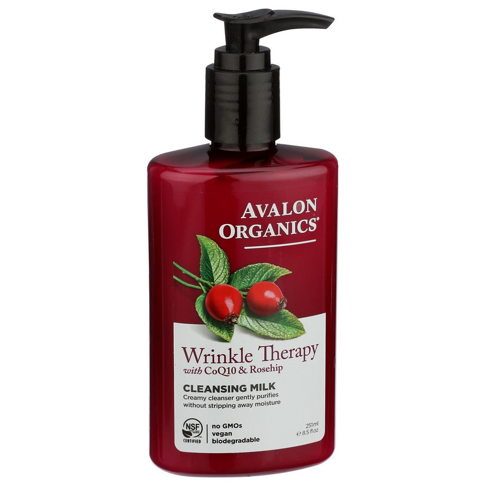 Avalon Organicanics® Av35812, Avalon Organicanics Milk Cleansing Wrinkle Therapy, With Coq10 & Rosehip, 251 Ml. Bottle,  Case of 1