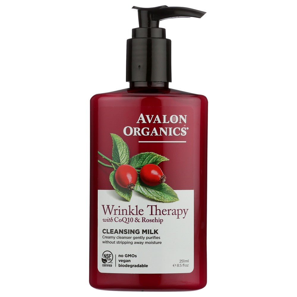 Avalon Organicanics® Av35812, Avalon Organicanics Milk Cleansing Wrinkle Therapy, With Coq10 & Rosehip, 251 Ml. Bottle,  Case of 1