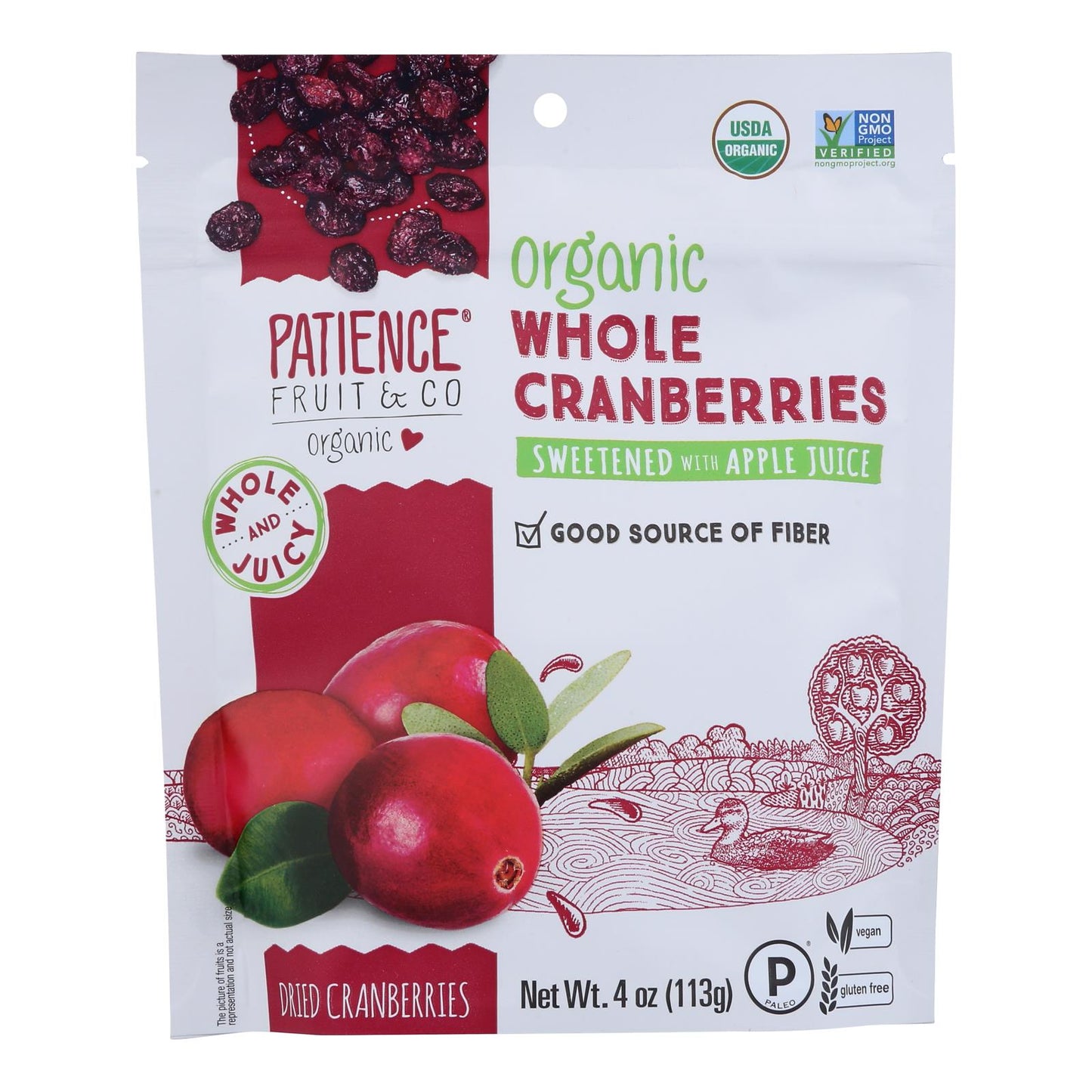 Patience Fruit and Co Whole Cranberries - Dried - Case of 8 - 4 Ounce