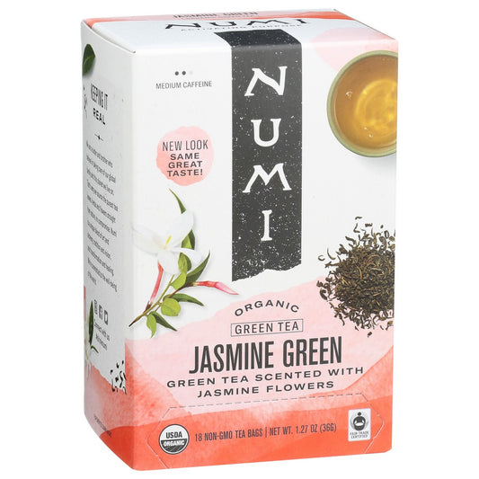 Numi® 10108, Numi Organicanic Tea Green Tea, Jasmine Green, 18 Tea Bags,  Case of 6