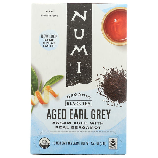 Numi® 10170, Numi Organicanic Tea Black Tea, Aged Earl Grey, 18 Tea Bags,  Case of 6