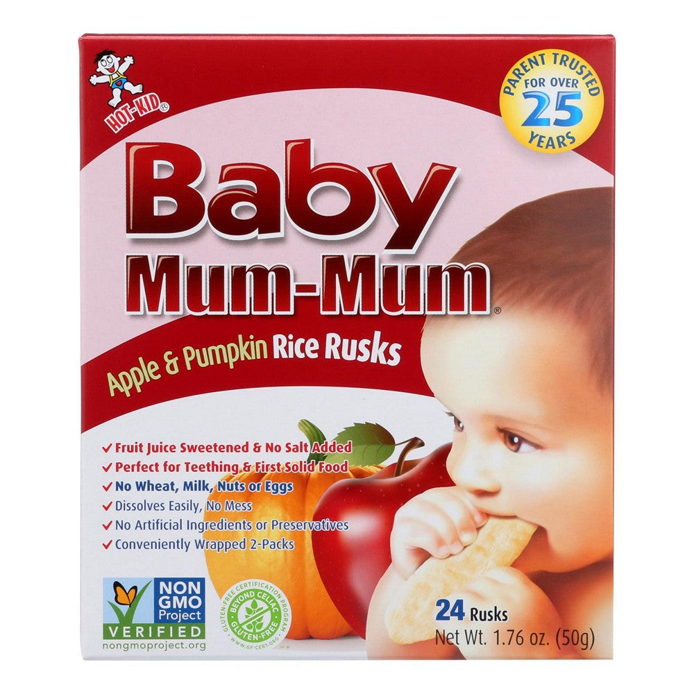 Baby Mum Mum Baby Teething Rice Rusk Apple And Pumpkin Flavored Rice Snack - Case of 6 - 1.76 OZ