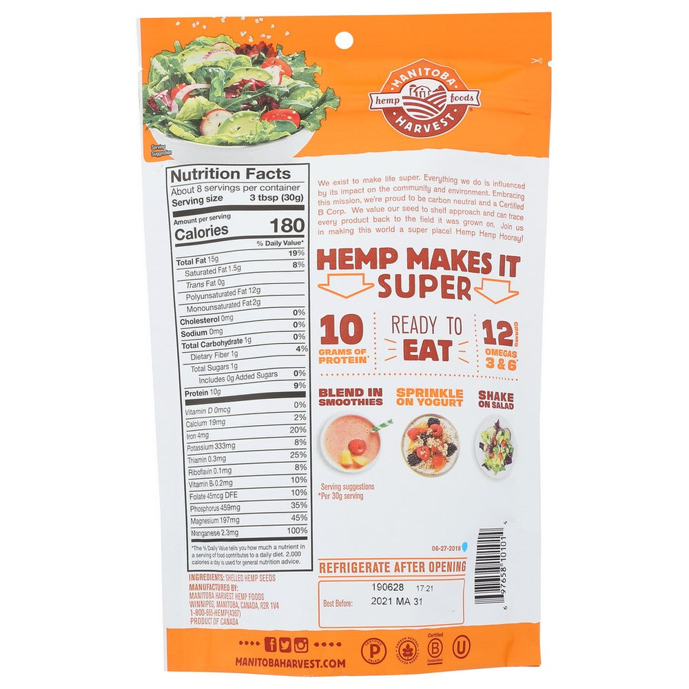 Manitoba Harvest , Manitoba Harvest Raw Shelled Hemp Seeds Hemp Heart, 8 Oz.,  Case of 8