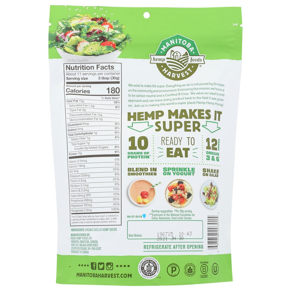 Manitoba Harvest® , Manitoba Harvest Raw Shelled Hemp Seeds Organicanic Hemp Hearts, 12 Oz.,  Case of 6