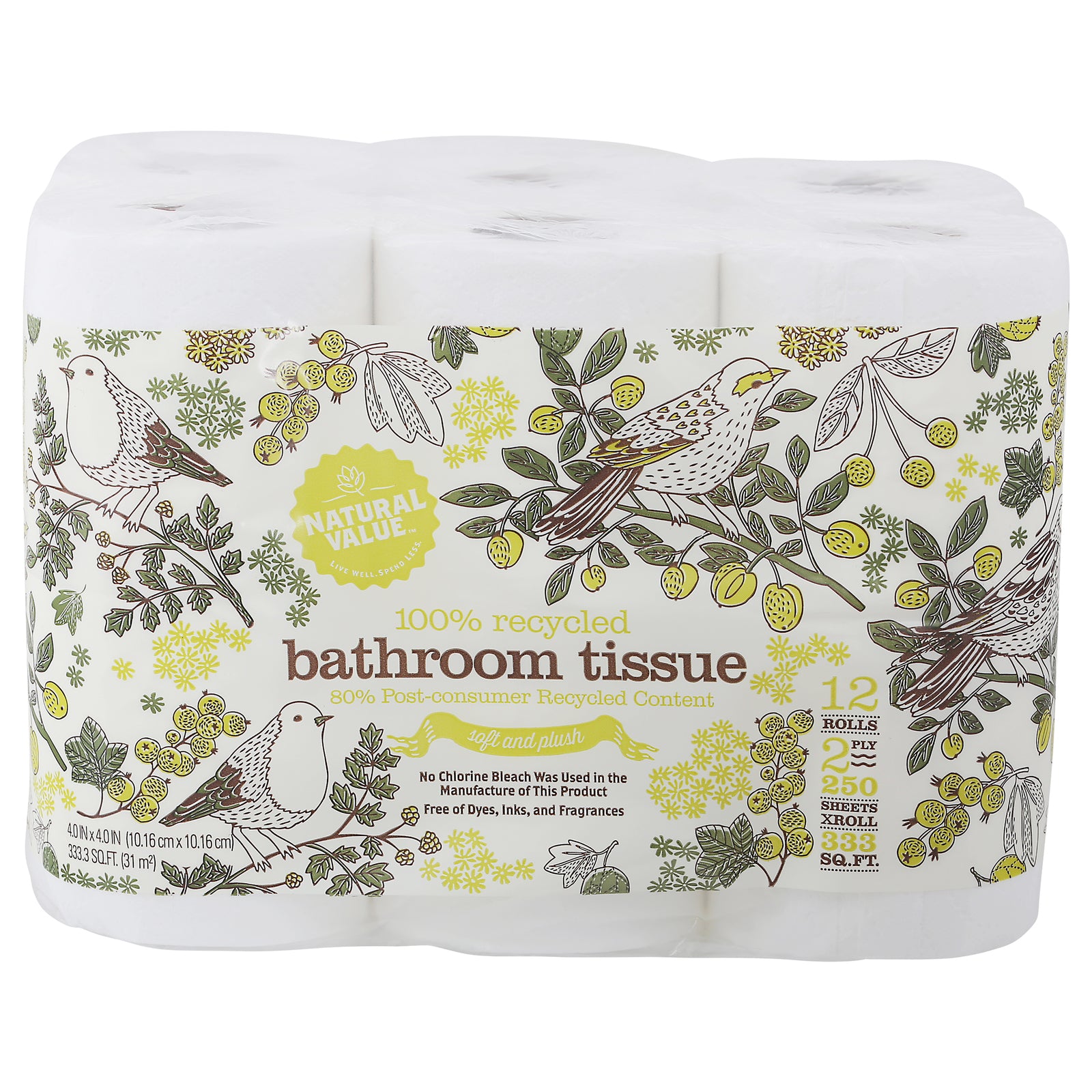Natural Value - Bath Tissue 250sht - Case of 8 - 12 PK