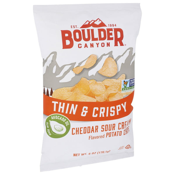 Boulder Canyon, Thin & Crispy Potato Chips Chedder Sour Cream 6 Ounce, Case of 12