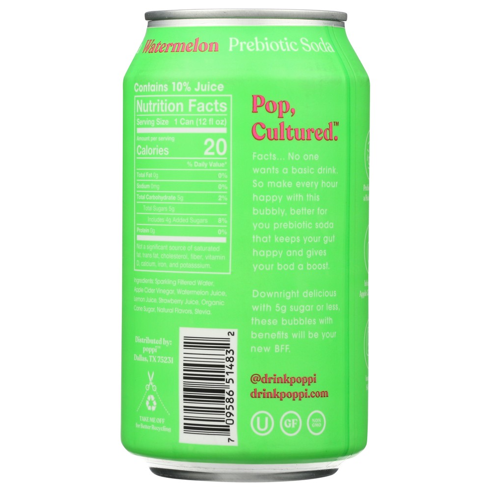 Poppi ,  Watermelon Prebiotic Soda 12 Fluid Ounce,  Case of 12