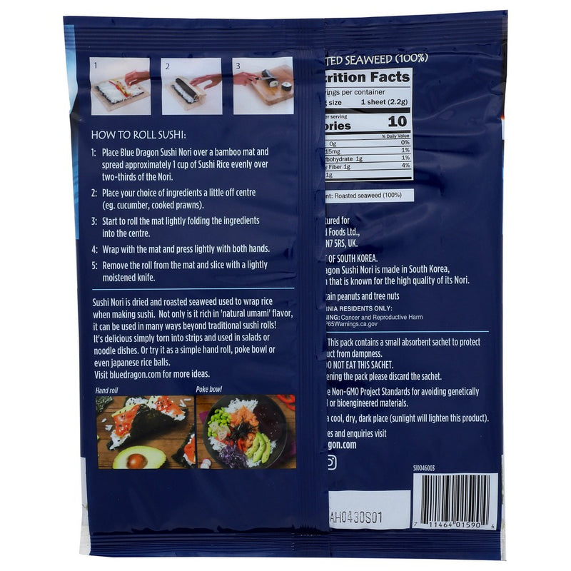 Blue Dragon Nori Wrapper Sushi - 1 Ounce, Case of 10