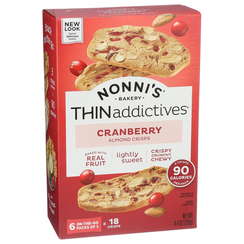 Nonni's 197233, Nonni's Thinaddictives Cranberry Almond Thin Cookies, 4.4 Oz.,  Case of 6