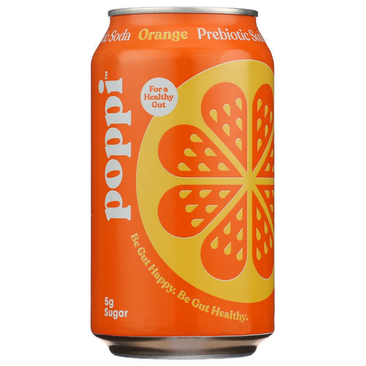 Poppi ,  Poppi Orange Flavored Prebiotic Carbonated Soft Drink, Single Can 12 Fluid Ounce,  Case of 12