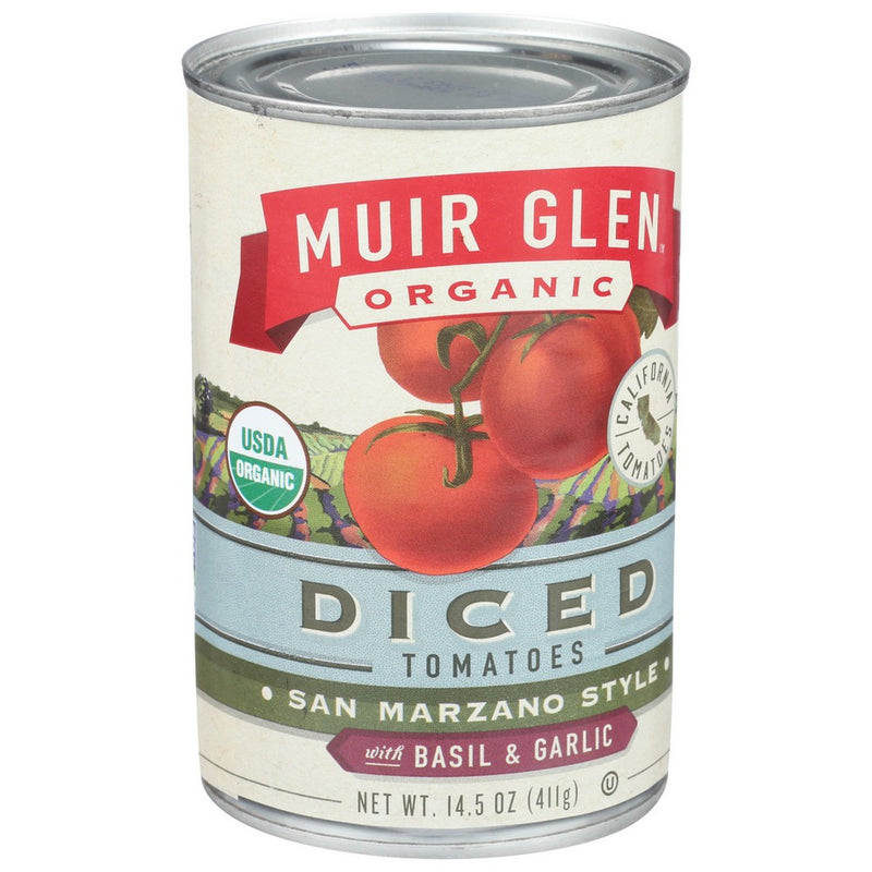 Muir Glen Tomato Diced Bsl Grlc - 15 Ounce, Case of 12