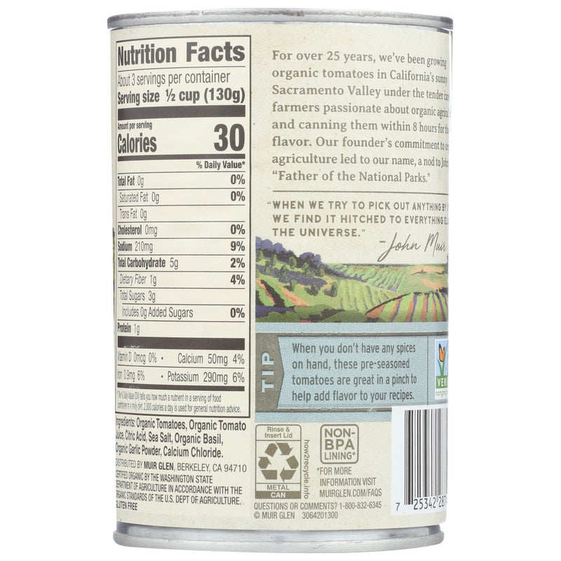 Muir Glen Tomato Diced Bsl Grlc - 15 Ounce, Case of 12