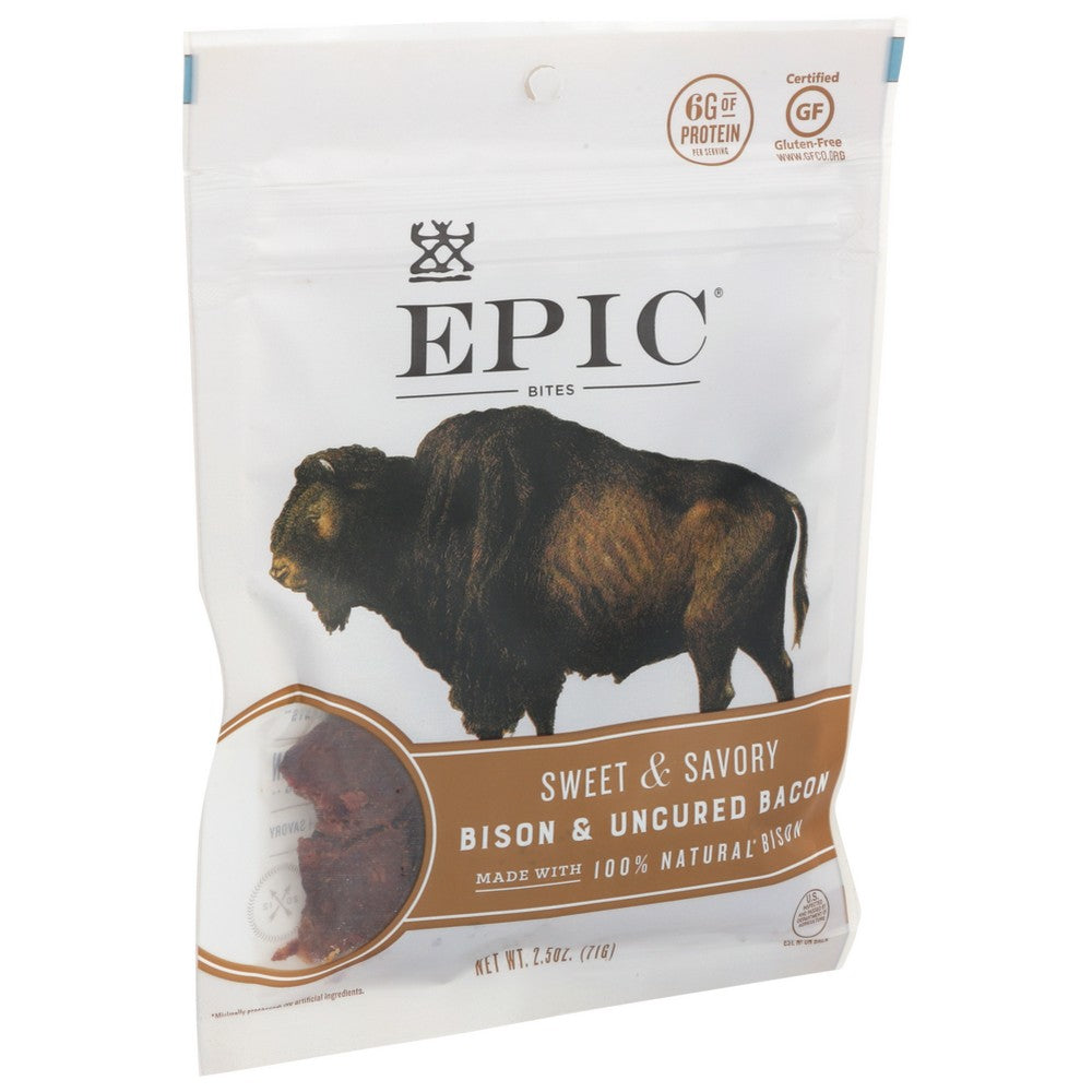 Epic® 301185, Epic Protein Bites, Bison Meat Uncured Bacon, Chia & Raisins, 2.5 Oz.,  Case of 8