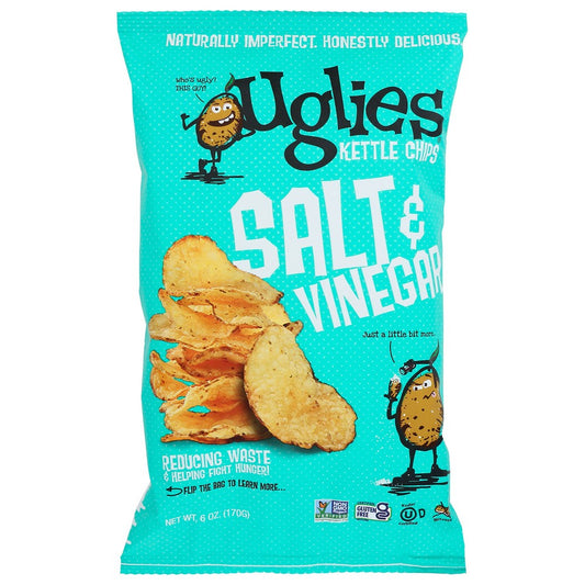 Uglies Kettle Chips® 16104, Dieffenbach's's Ugly Snacks Salt And Vinegar Kettle Cooked Chips, 6 Oz.,  Case of 12