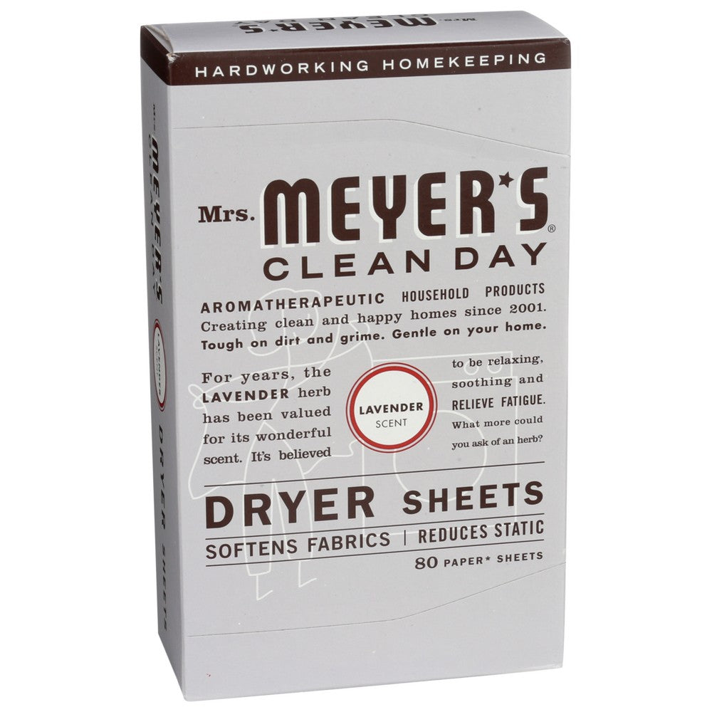 Mrs. Meyer*S® Clean Day 651347, Mrs. Meyer's Clean Day Lavender Dryer Sheets, 80 Count,  Case of 12