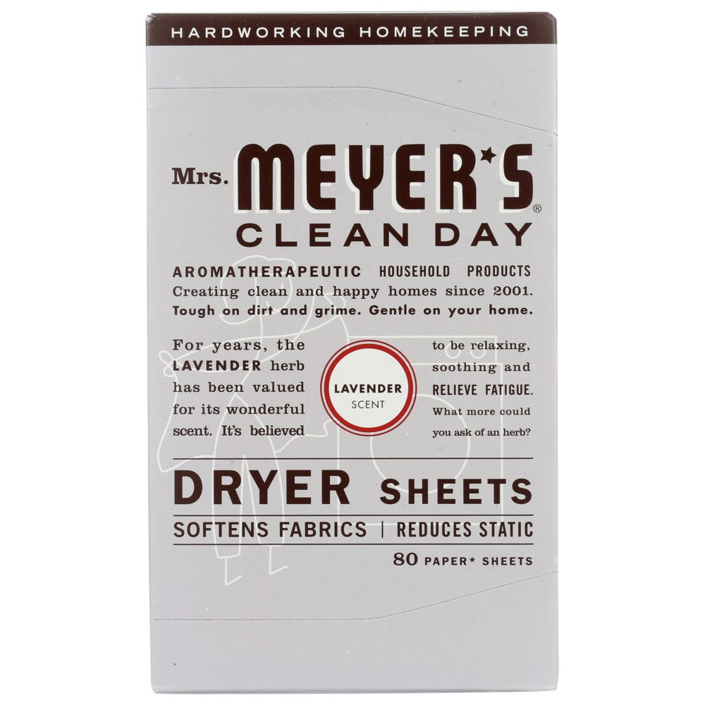 Mrs. Meyer*S® Clean Day 651347, Mrs. Meyer's Clean Day Lavender Dryer Sheets, 80 Count,  Case of 12