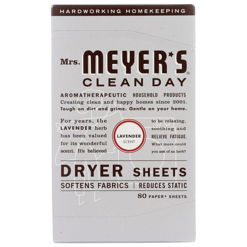 Mrs Meyers Clean Day Dryer Sheet Lavender - 80 Piece, Case of 12