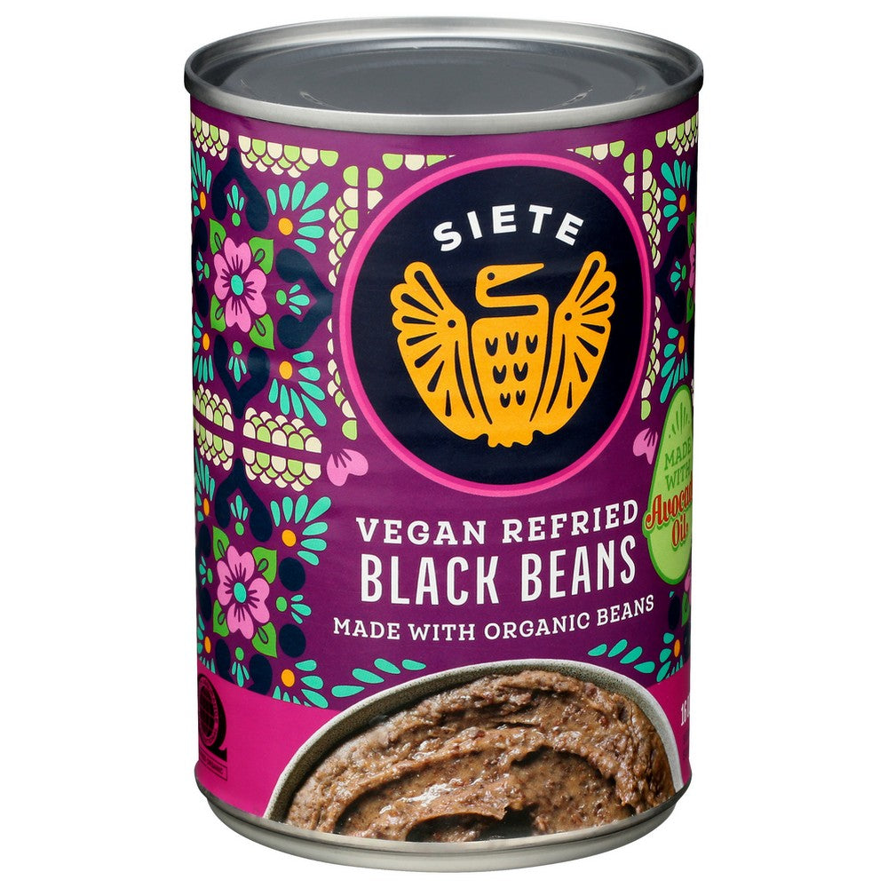 Siete ,  Refried Black Beans 16 Ounce,  Case of 12