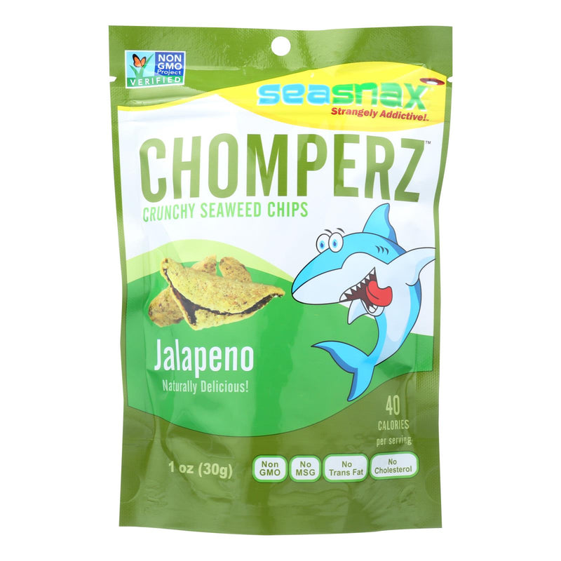 Seasnax Chomperz Crunchy Seaweed Chips - Jalapeno - Case of 8 - 1 Ounce.