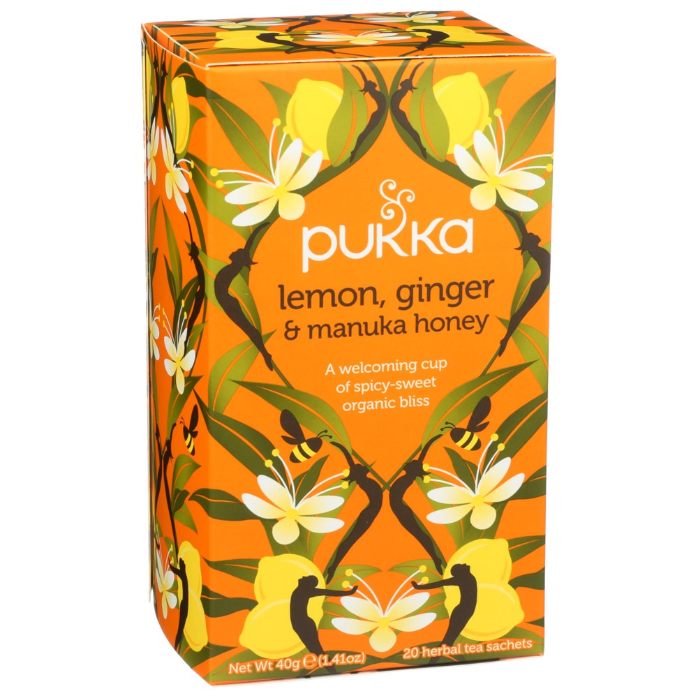 Pukka , Organicanic Herbal Tea Lemon, Ginger & Manuka Honey 1.41 Ounce,  Case of 4