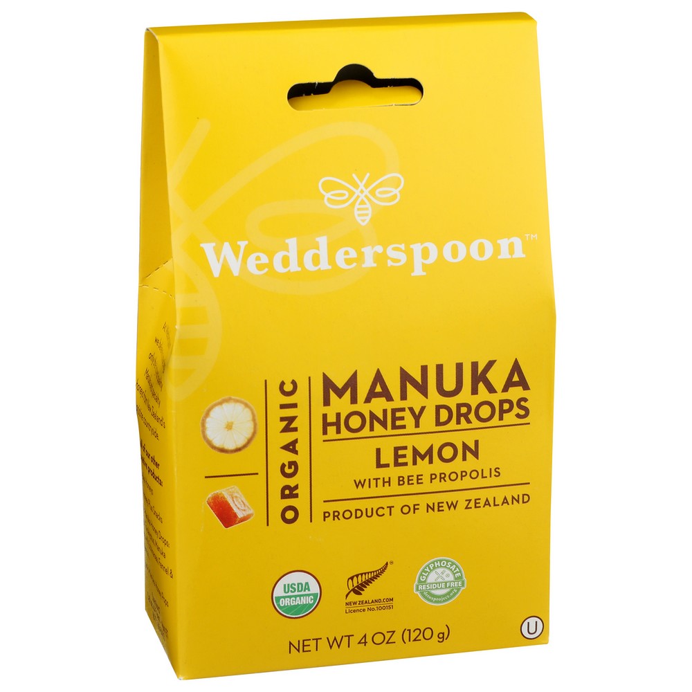 Wedderspoon™ 202673, Lemon With Bee Propolis Organicanic Manuka Honey Drops Lemon 4 Ounce,  Case of 6