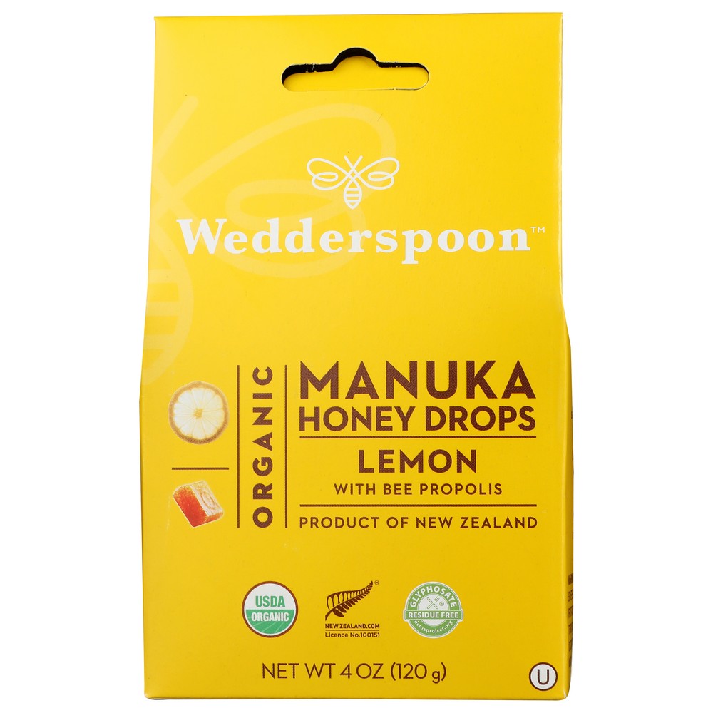 Wedderspoon™ 202673, Lemon With Bee Propolis Organicanic Manuka Honey Drops Lemon 4 Ounce,  Case of 6