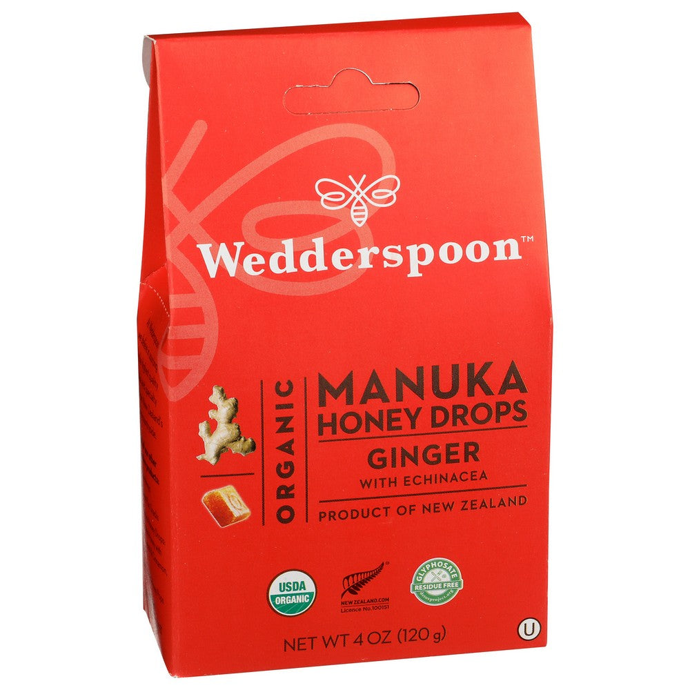 Wedderspoon™ 202674, Ginger With Echinacea Organicanic Manuka Honey Drops Ginger 4 Ounce,  Case of 6