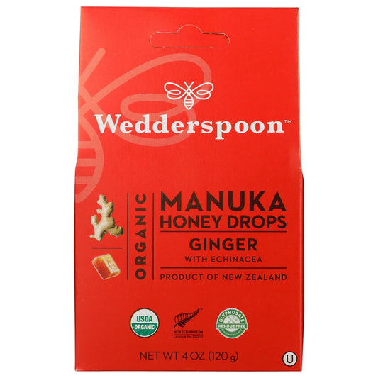 Wedderspoon™ 202674, Ginger With Echinacea Organicanic Manuka Honey Drops Ginger 4 Ounce,  Case of 6