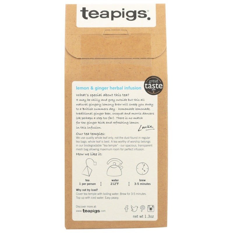 Teapigs Tea Lemon & Ginger - 15 Each, Case of 6