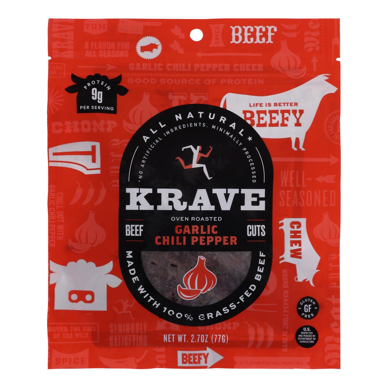 Krave Beef Jerky - Garlic Chili Pepper - Case of 8 - 2.7 Ounce