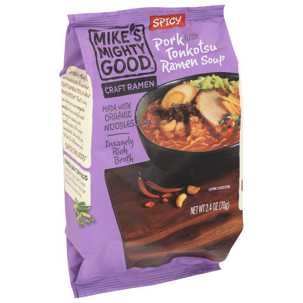 Mike's Mighty Good 02203, Spicy Pork Tonkotsu Ramen Soup Pillow Pack (Made With Organicanic Ramen) Craft Ramen 2.4 Ounce,  Case of 7