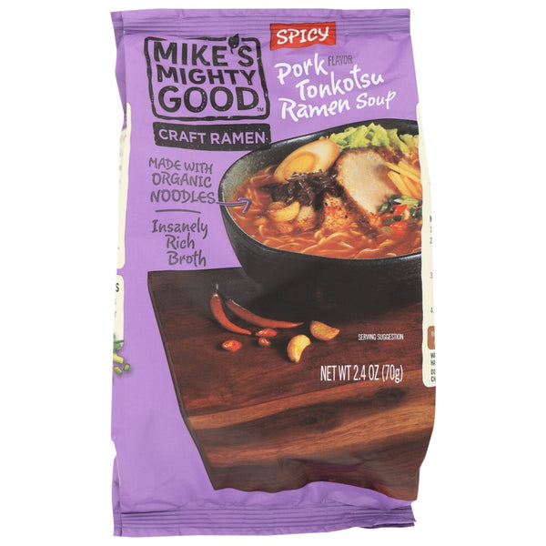 Mike's Mighty Good 02203, Spicy Pork Tonkotsu Ramen Soup Pillow Pack (Made With Organicanic Ramen) Craft Ramen 2.4 Ounce,  Case of 7