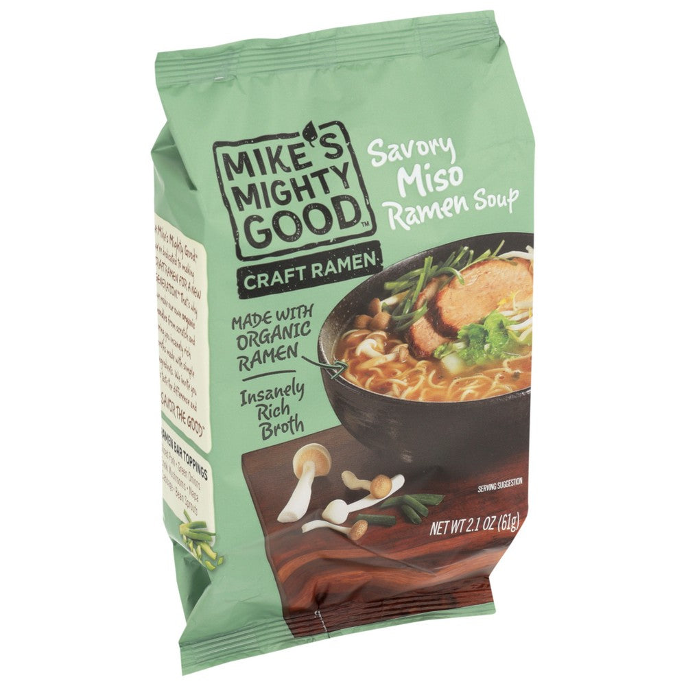 Mike's Mighty Good 02204, Savory Miso Ramen Soup Pillow Pack (Made With Organicanic Ramen) Craft Ramen 2.1 Ounce,  Case of 7