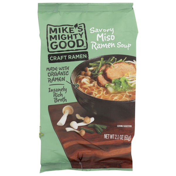 Mike's Mighty Good 02204, Savory Miso Ramen Soup Pillow Pack (Made With Organicanic Ramen) Craft Ramen 2.1 Ounce,  Case of 7