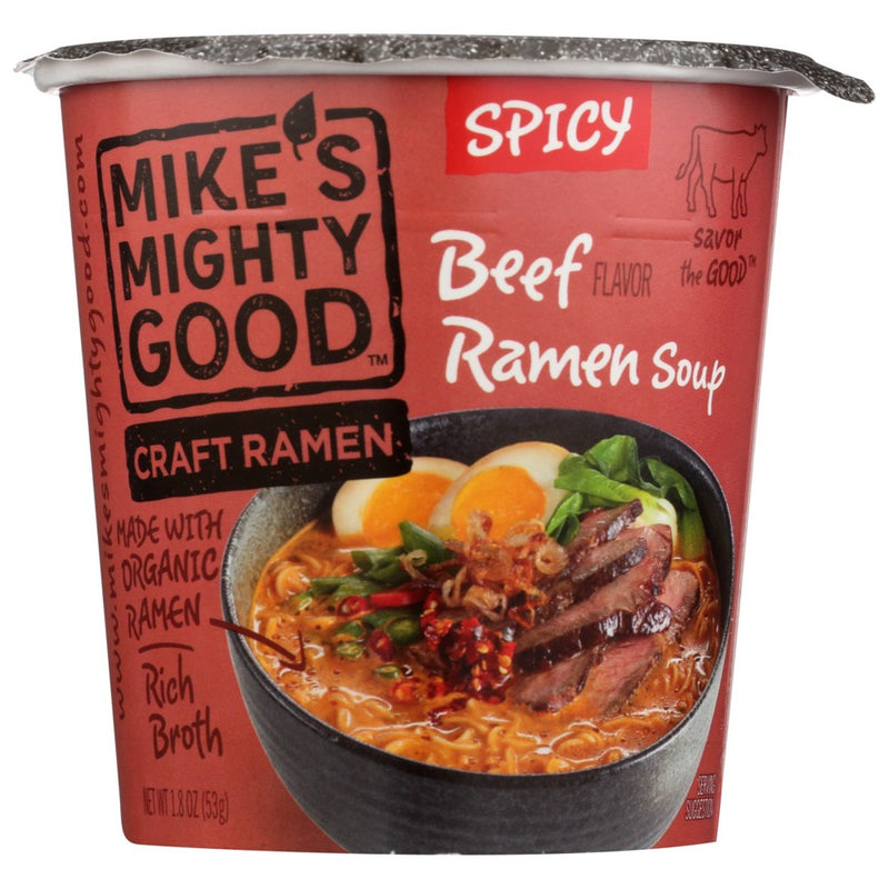 Mikes Mighty Good Soup Cup Beef Spicy Organic - 2 Ounce, Case of 6