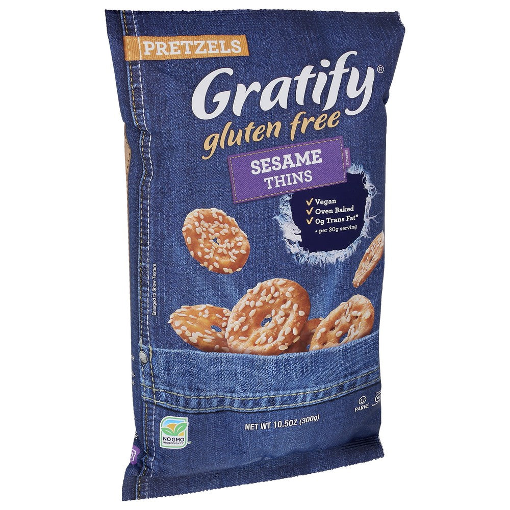 Gratify 210-10-312, Sesame Gratify Gluten Free Sesame Pretzel Thins 10.5 Ounce,  Case of 6