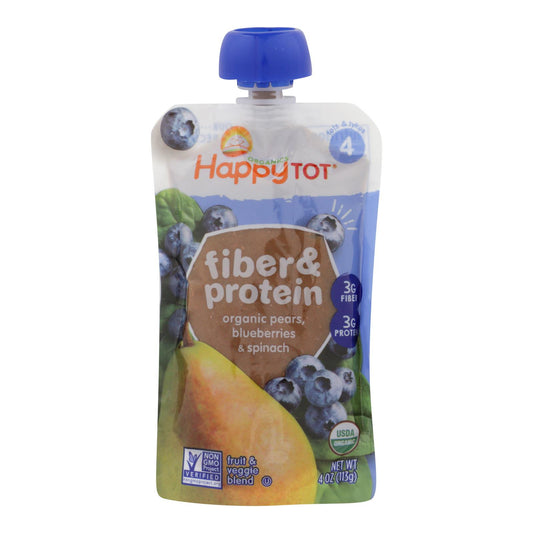 Happy Tot Toddler Food - Organic - Fiber and Protein - Stage 4 - Pear Blueberry and Spinach - 4 Ounce - case of 16