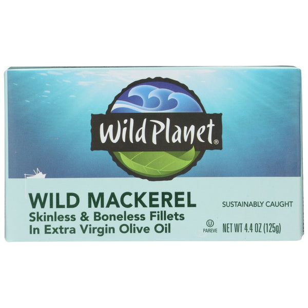 Wild Planet 126, Wild Planet Fillets Oevoo, Skinless/Boneless Wild Mackerel, 4.4 Oz.,  Case of 12