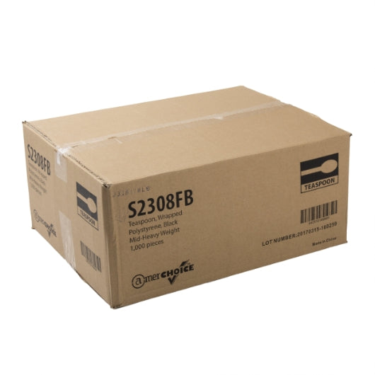 Amercare Black Medium Heavy Weight Polystyrene Foil Teaspoon - Case Of 1000