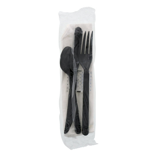 Amercare Fork Knife Spoon Kit Black Cutlery Kit, 250 Each