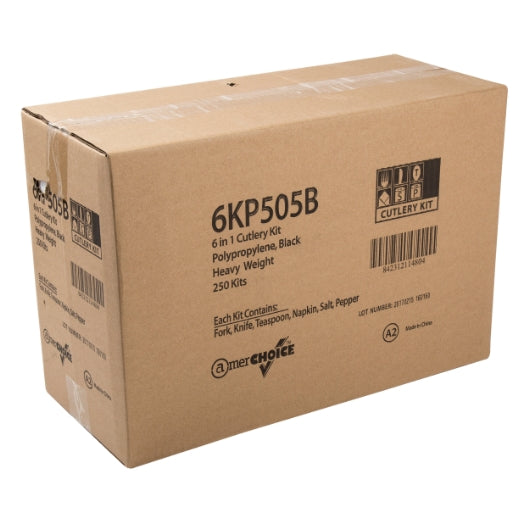 Amercare Fork Knife Spoon Kit Black Cutlery Kit, 250 Each