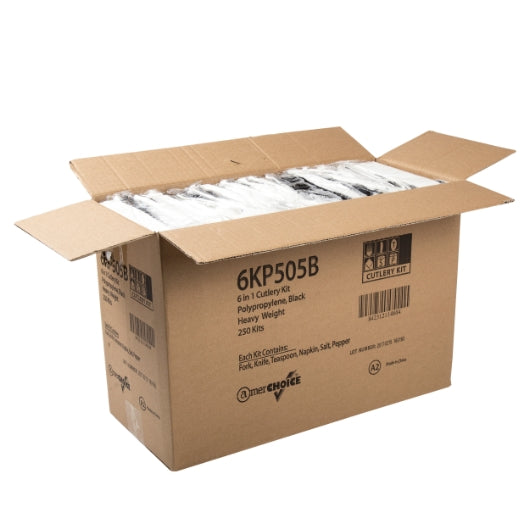 Amercare Fork Knife Spoon Kit Black Cutlery Kit, 250 Each
