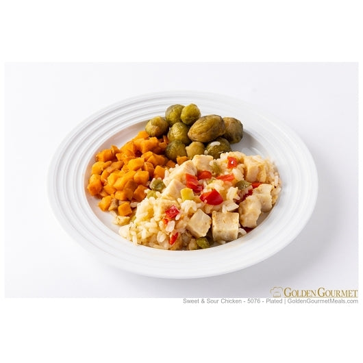 Sweet & Sour Chicken Over White Rice With Sweet Sour Blend Carrots Brussels Sprouts 13 Ounce - Case of 20