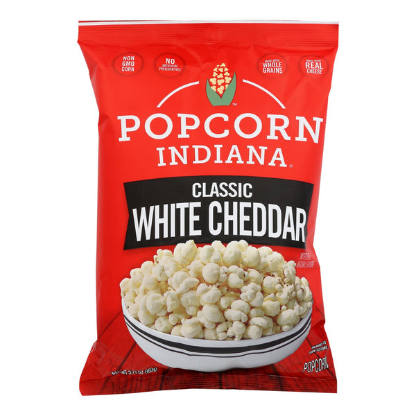 Popcorn Indiana Popcorn - Aged White Cheddar - Case of 12 - 5.75 Ounce.