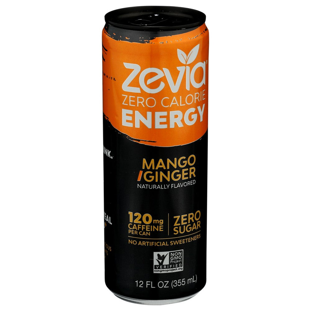 Zevia® 00951-12, Zevia Energy, Mango/Ginger, 12 Oz.,  Case of 12