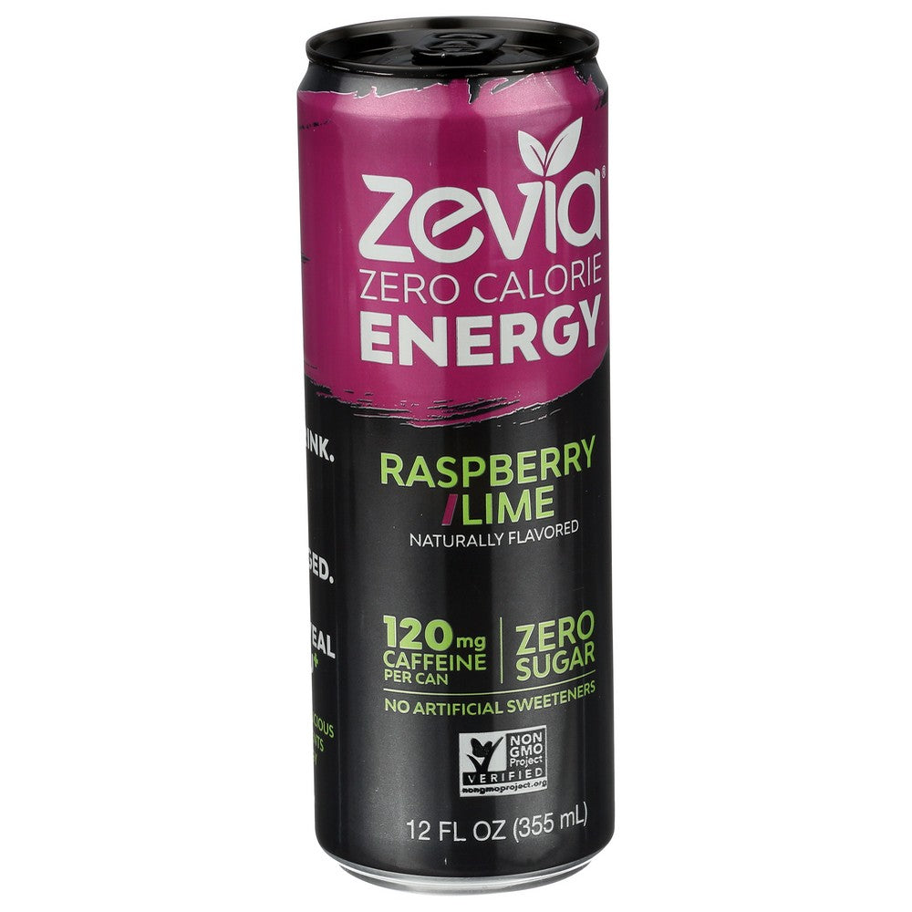 Zevia® 00952-12, Zevia Energy, Raspberry/Lime, 12 Oz.,  Case of 12