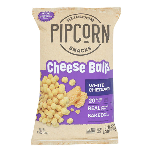 Pipcorn - Cheese Balls Whte Cheddar - Case of 12-4.5 Ounce