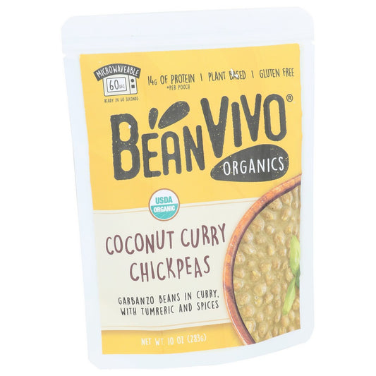 Beanvivo 187, Organicanic Coconut Curry Chickpeas Seasoned Cooked Beans (10Oz Pouches) 10 Ounce,  Case of 6