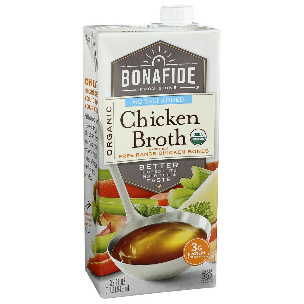 Bonafide Provisions®, Organicanic Chicken Broth, No Salt Added 32 Fluid Ounce, Case of 6